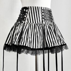 LAST CHANCE! HELL BUNNY white and black striped shirt skirt ribbons tulle- large